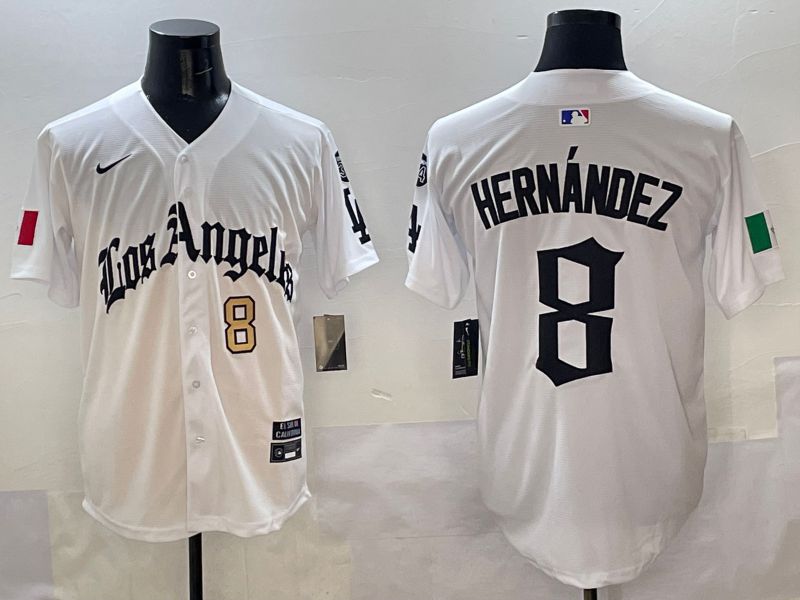 Men Los Angeles Dodgers #8 Hernandez White Five generations Joint Name 2025 Nike MLB Jersey style 4->los angeles dodgers->MLB Jersey